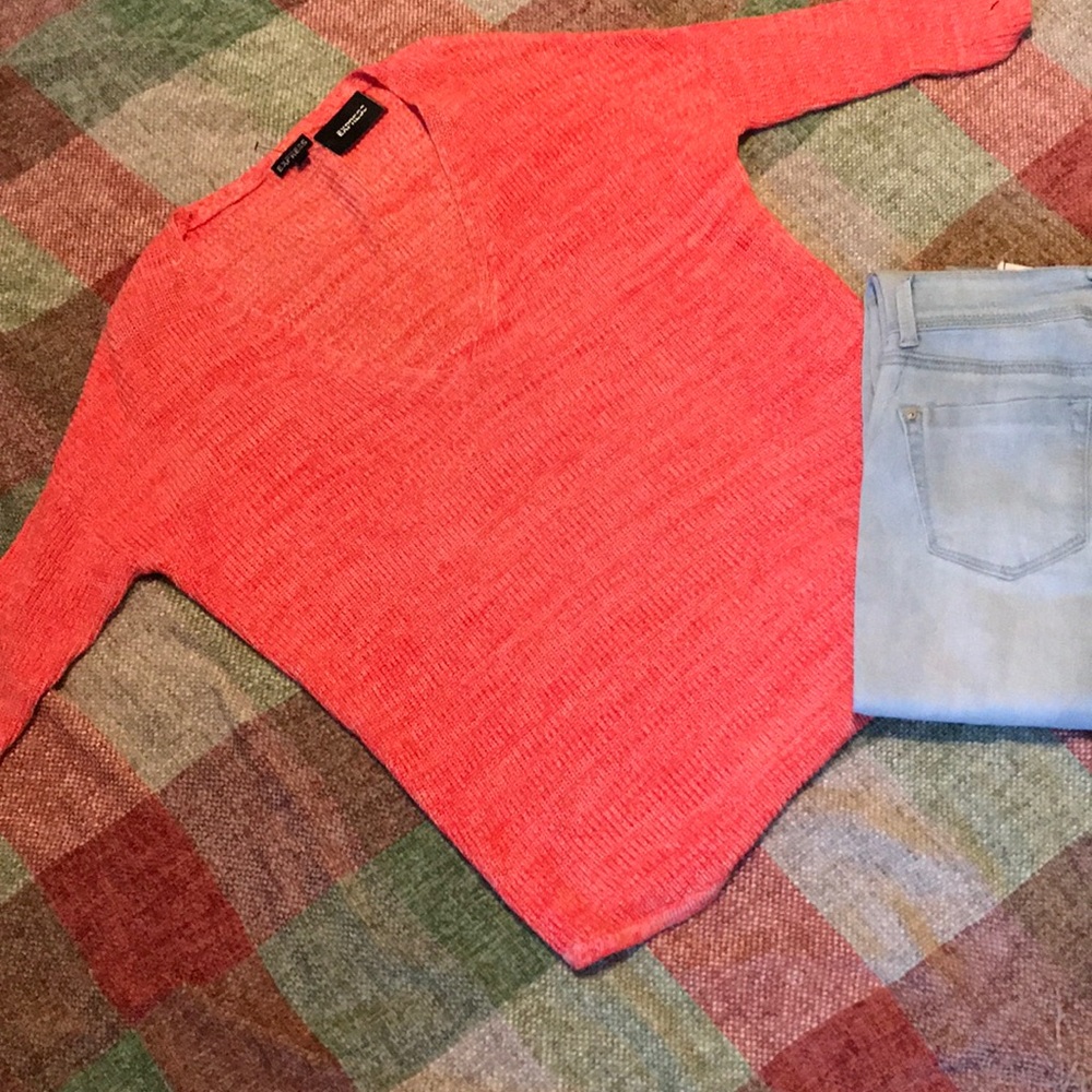 Express Coral and white sweater